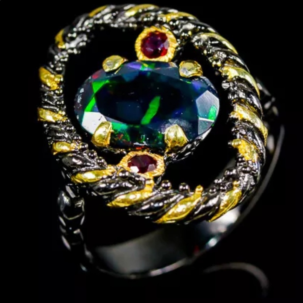 Magical Rare Ethiopian Opal Ring with Gemstones